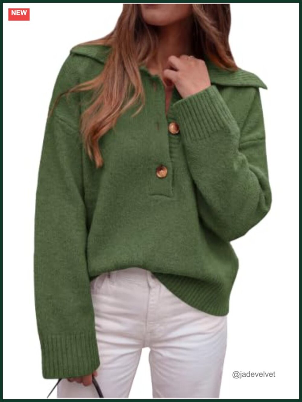 Women's Long Sleeve Polo Sweater Button Up Fall Knit Pullover